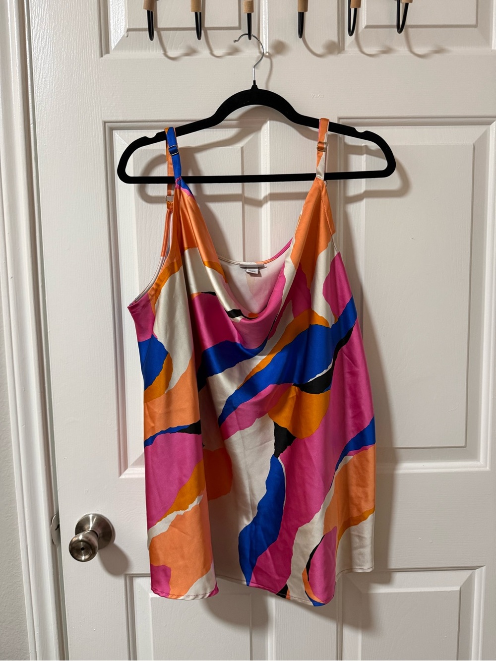Ava & Viv Multi-Color Satin Cowl Neck Tank Top - Pink/Orange/Blue